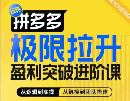 拼多多极限拉升盈利突破进阶课，​从算法到玩法，从玩法到团队搭建，体系化系统性帮助商家实现利润提升 - 副业心选-副业心选