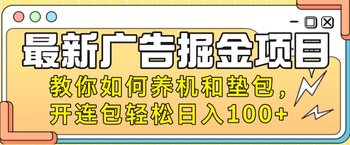 最新广告掘金项目，教你如何养机和垫包，开连包轻松日入100+-副业心选