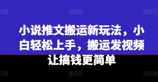 小说推文搬运新玩法，小白轻松上手，搬运发视频让搞钱更简单 - 副业心选-副业心选
