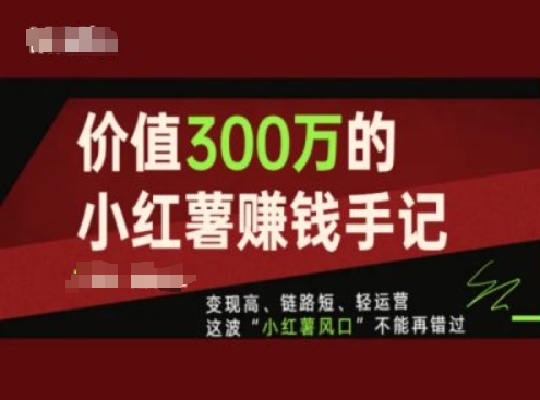 价值300万的小红书赚钱手记，变现高、链路短、轻运营，这波“小红薯风口”不能再错过-副业心选