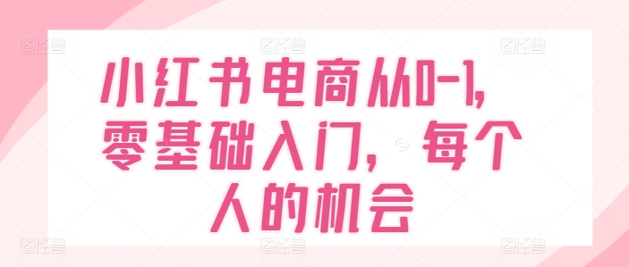 小红书电商从0-1，零基础入门，每个人的机会-副业心选