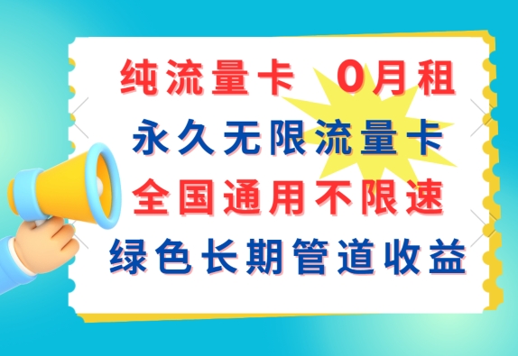 纯流量卡，0月租，永久无限流量卡，全国通用不限速，绿色长期管道收益 - 副业心选-副业心选