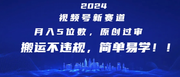 2024视频号新赛道，月入5位数+，原创过审，搬运不违规，简单易学【揭秘】 - 副业心选-副业心选