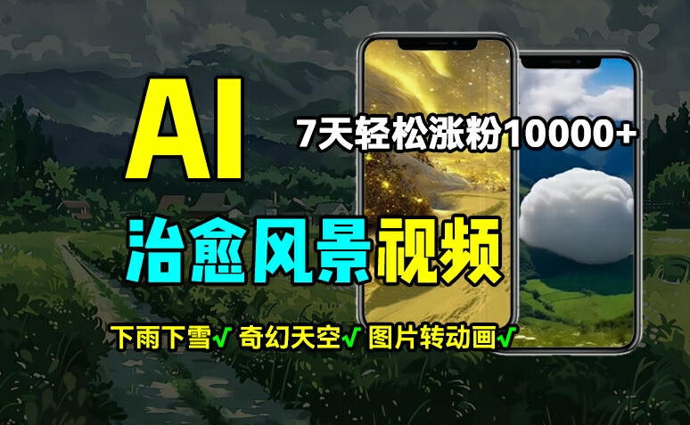 AI制作治愈风景，7天涨粉过万，落地云下雨下雪等场景制作，上手快操作简单 - 副业心选-副业心选