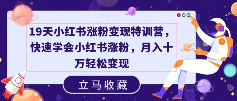 19天小红书涨粉变现特训营，快速学会小红书涨粉，月入十万轻松变现 - 副业心选-副业心选