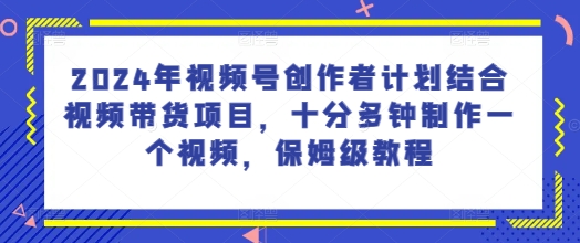 2024年视频号创作者计划结合视频带货项目，十分多钟制作一个视频，保姆级教程 - 副业心选-副业心选