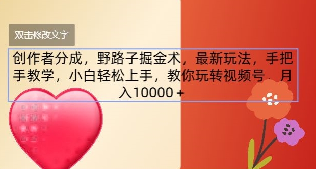 创作者分成，野路子掘金术，最新玩法，手把手教学，小白轻松上手，教你玩转视频号 - 副业心选-副业心选