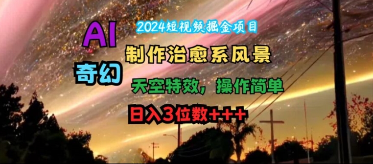 2024短视频掘金项目，AI制作治愈系风景，奇幻天空特效，操作简单，日入3位数【揭秘】-副业心选