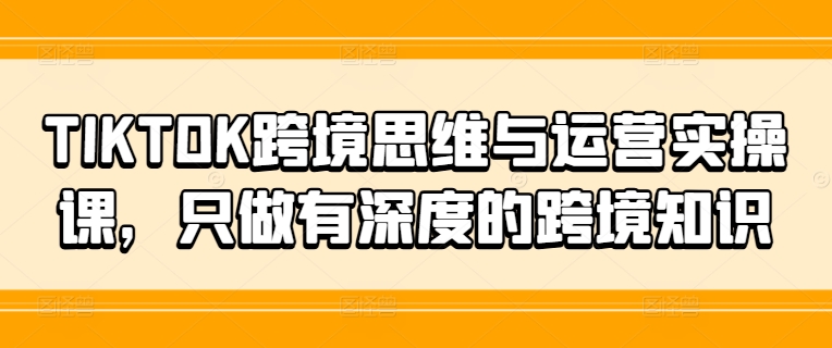 TIKTOK跨境思维与运营实操课，只做有深度的跨境知识 - 副业心选-副业心选