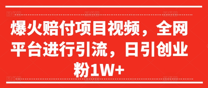 爆火赔付项目视频，全网平台进行引流，日引创业粉1W+【揭秘】 - 副业心选-副业心选