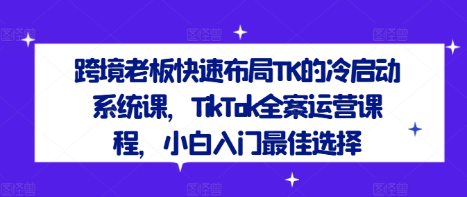 跨境老板快速布局TK的冷启动系统课，TikTok全案运营课程，小白入门最佳选择 - 副业心选-副业心选