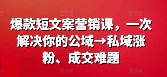 爆款短文案营销课，一次解决你的公域→私域涨粉、成交难题-副业心选
