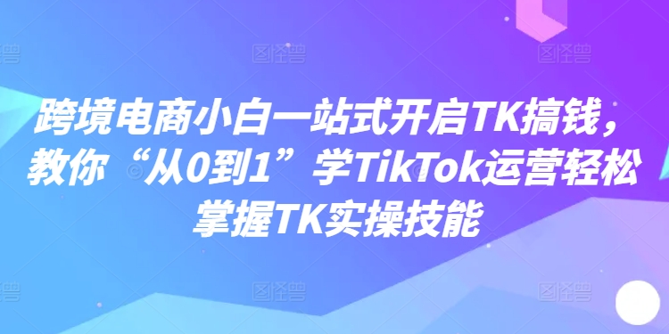 跨境电商小白一站式开启TK搞钱，教你“从0到1”学TikTok运营轻松掌握TK实操技能 - 副业心选-副业心选