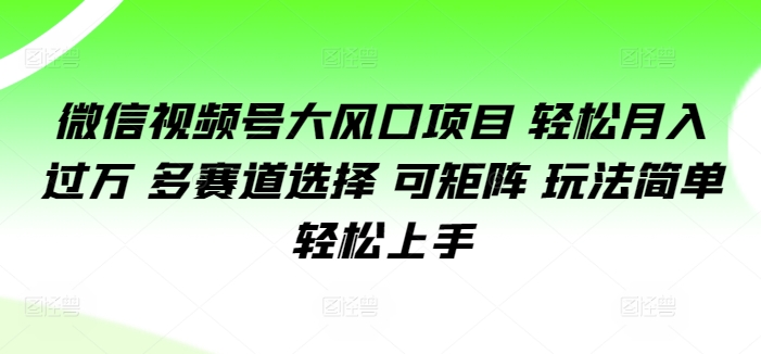 微信视频号大风口项目 轻松月入过万 多赛道选择 可矩阵 玩法简单轻松上手 - 副业心选-副业心选