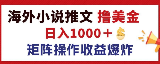 最新海外小说推文撸美金，日入1k+ 蓝海市场，矩阵放大收益爆炸 - 副业心选-副业心选
