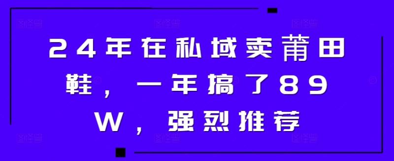 24年在私域卖莆田鞋，一年搞了89W，强烈推荐 - 副业心选-副业心选