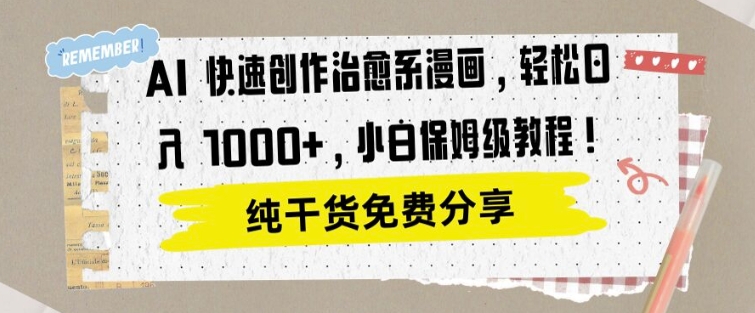 AI 快速创作治愈系漫画，轻松达成日入1k，小白保姆级教程 - 副业心选-副业心选