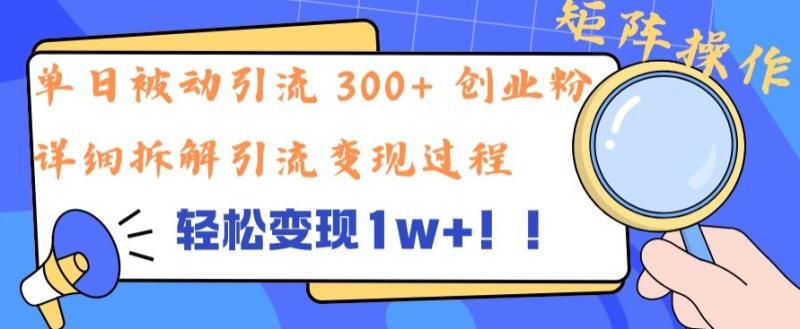 单日被动引流 300+ 创业粉，轻松变现1w+，矩阵操作详细拆解引流变现过程 - 副业心选-副业心选