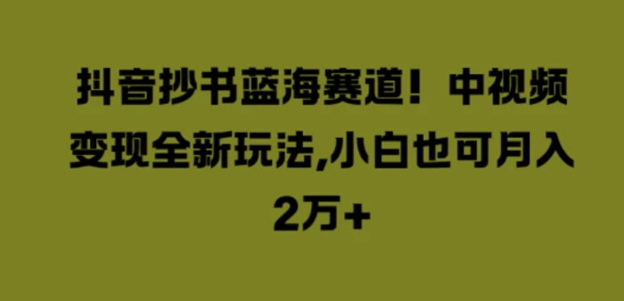 抖音抄书蓝海赛道，中视频变现全新玩法，小白也可月入2W+ - 副业心选-副业心选