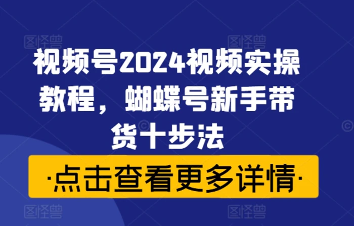 视频号2024视频实操教程，蝴蝶号新手带货十步法 - 副业心选-副业心选