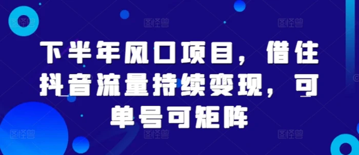 下半年风口项目，借住抖音流量持续变现，可单号可矩阵 - 副业心选-副业心选