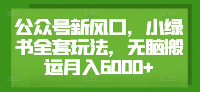 公众号新风口，小绿书全套玩法，无脑搬运月入6000+ - 副业心选-副业心选