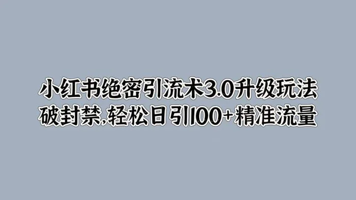 小红书绝密引流术3.0升级玩法，破封禁，轻松日引100+精准流量 - 副业心选-副业心选