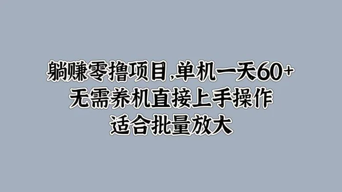 躺赚零撸项目，单机一天60+，无需养机直接上手操作，适合批量放大 - 副业心选-副业心选