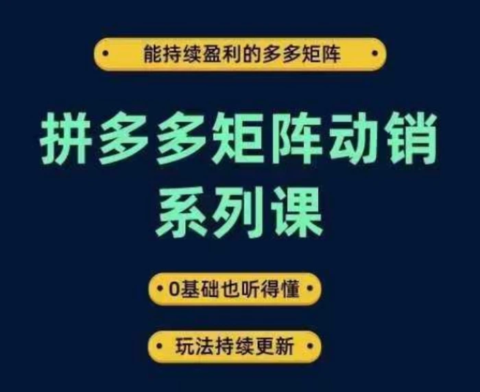 拼多多矩阵动销系列课，能持续盈利的多多矩阵，0基础也听得懂，玩法持续更新 - 副业心选-副业心选