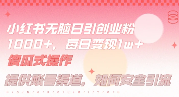 小红书无脑每日引流创业粉500+，小白每天只花半小时，躺赚长尾收益【揭秘】 - 副业心选-副业心选