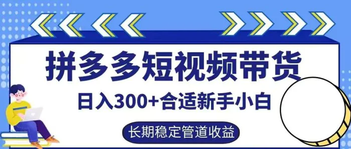 拼多多短视频带货日入300+有长期稳定被动收益，合适新手小白【揭秘】-副业心选