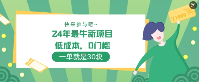 24年最牛新项目，低成本，0门槛 ，一单就是30块，轻松月入1w - 副业心选-副业心选