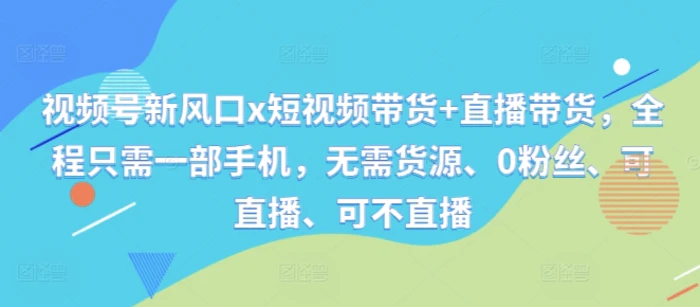 视频号新风口x短视频带货+直播带货，全程只需一部手机，无需货源、0粉丝、可直播、可不直播 - 副业心选-副业心选