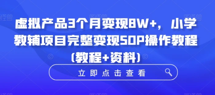 虚拟产品3个月变现8W+，小学教辅项目完整变现SOP操作教程(教程+资料) - 副业心选-副业心选