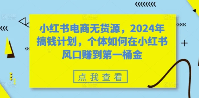 小红书电商无货源，2024年搞钱计划，个体如何在小红书风口赚到第一桶金 - 副业心选-副业心选