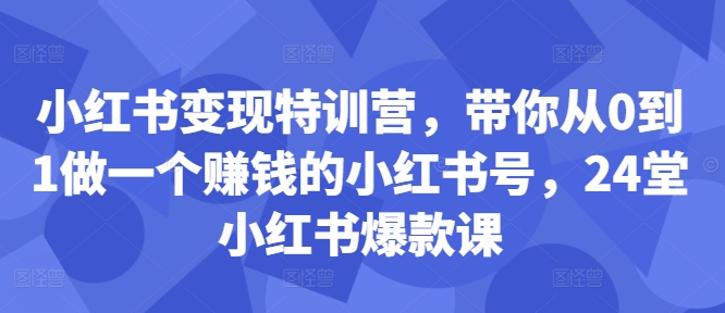 小红书变现特训营，带你从0到1做一个赚钱的小红书号，24堂小红书爆款课 - 副业心选-副业心选