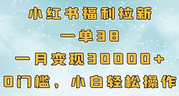 小红书福利拉新，一单38，一月3000+轻轻松松，0门槛小白轻松操作-副业心选