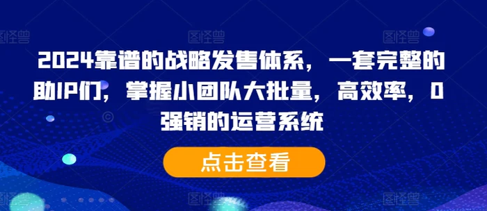 2024靠谱的战略发售体系，一套完整的助IP们，掌握小团队大批量，高效率，0 强销的运营系统-副业心选