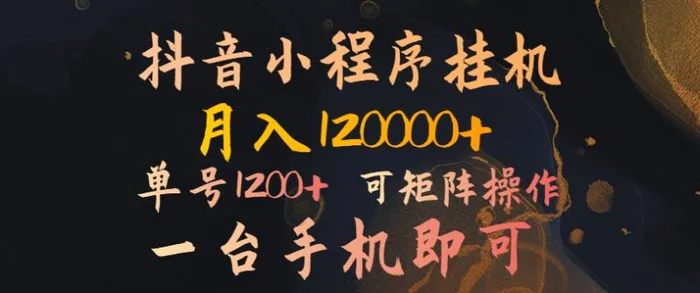抖音小程序挂机风口项目，月入1.2w，一台手机即可操作，可矩阵操作 - 副业心选-副业心选