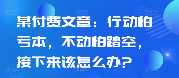 某付费文章：行动怕亏本，不动怕踏空，接下来该怎么办? - 副业心选-副业心选