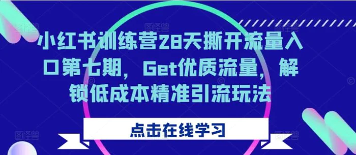 小红书训练营28天撕开流量入口第七期，Get优质流量，解锁低成本精准引流玩法 - 副业心选-副业心选