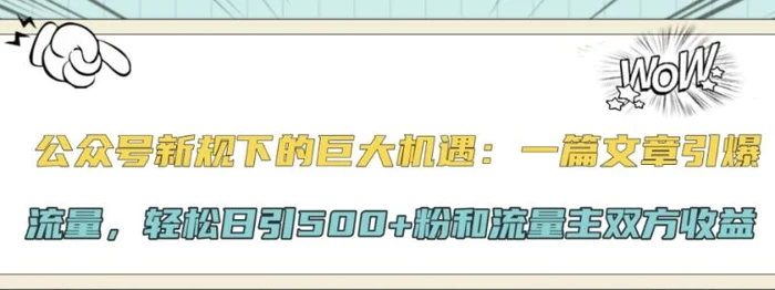 公众号新规下的巨大机遇：一篇文章引爆流量，轻松日引500+粉和流量主双方收益 - 副业心选-副业心选