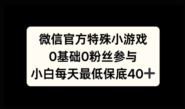微信官方特定小游戏，0基础0粉丝，小白上手每天最少保底40+ - 副业心选-副业心选