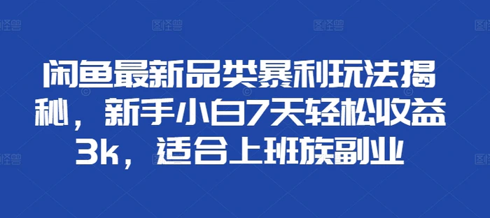 闲鱼最新品类暴利玩法揭秘，新手小白7天轻松收益3k，适合上班族副业 - 副业心选-副业心选