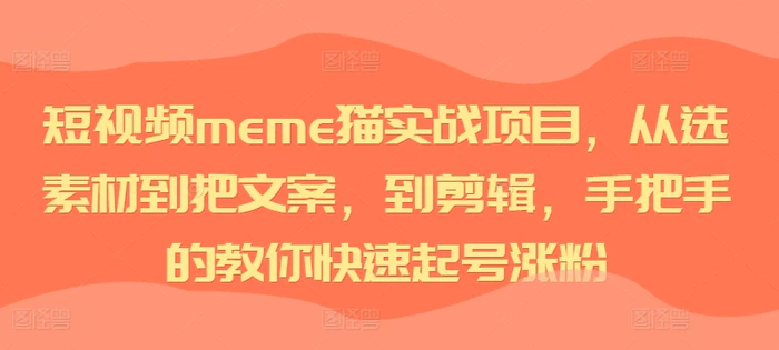 短视频meme猫实战项目，从选素材到把文案，到剪辑，手把手的教你快速起号涨粉-副业心选
