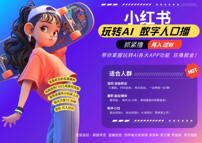 小红书数字人暴力起号，AI改写文案，再也不用费劲录口播，流量火爆月入破W轻松拿捏 - 副业心选-副业心选