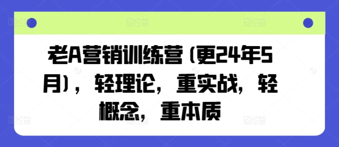 老A营销训练营(更24年10月)，轻理论，重实战，轻概念，重本质-副业心选