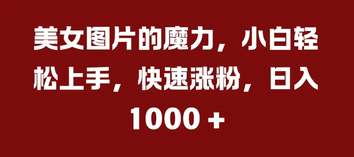 美女图片的魔力，小白轻松上手，快速涨粉，日入几张【揭秘】 - 副业心选-副业心选