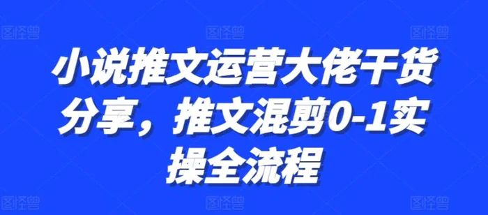 小说推文运营大佬干货分享，推文混剪0-1实操全流程 - 副业心选-副业心选