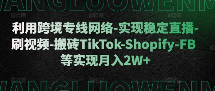 利用跨境专线网络-实现稳定直播-刷视频-搬砖TikTok-Shopify-FB等实现月入2W+【揭秘】 - 副业心选-副业心选